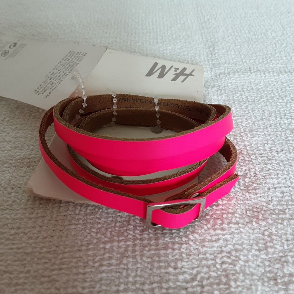 H&M Hot Pink Leather Wrap Bracelet